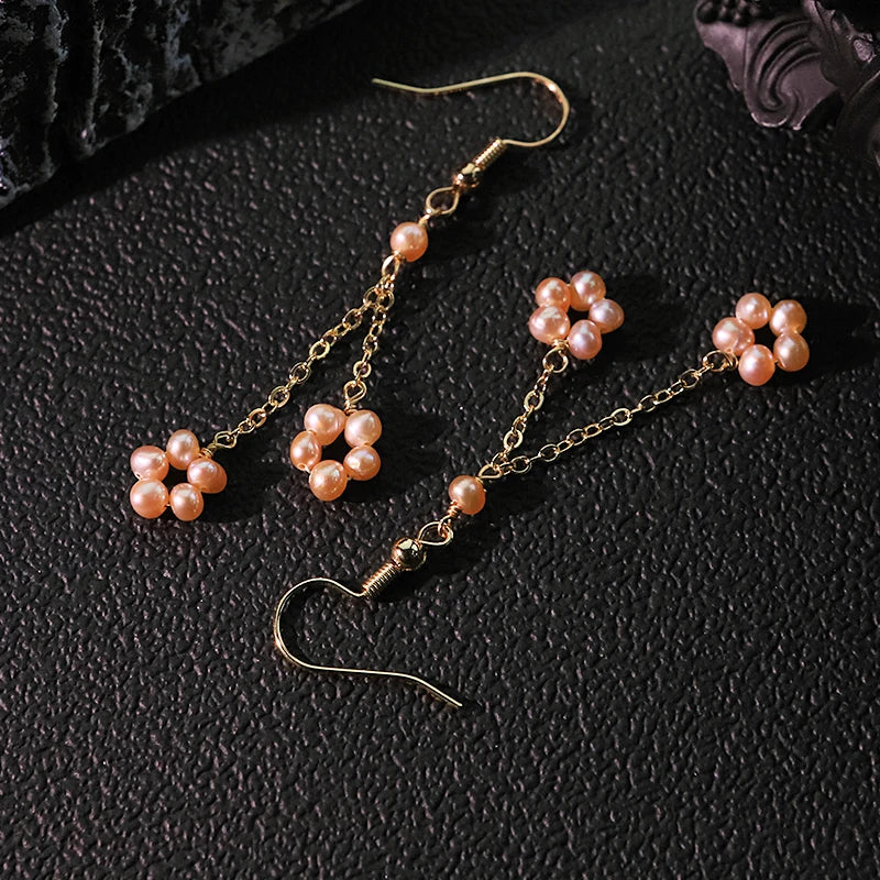 Pink Natural Pearl Chain Earrings Handmade Design Earrings Gift Banquet Wedding Women's Jewelry GE1814