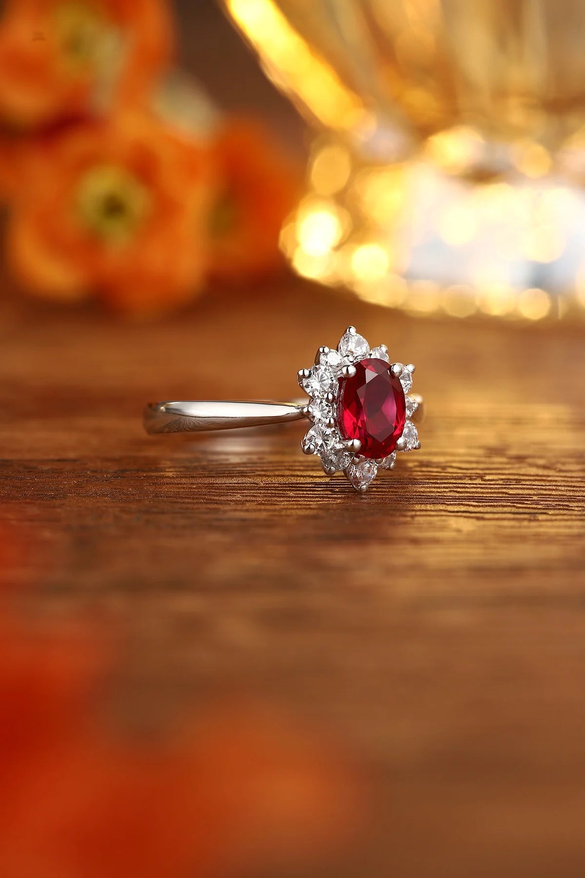 Gemfiori Jewelry Trendy High Quality S925 Silver Cultivated Ruby Ring Unisex Engagement Ring for Wedding Party or Gift