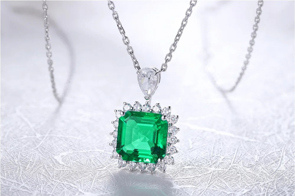 Gemfiori Asscher 9*9mm 3ct Hydro Emerald 18k gold pendant Necklace from Shenzhen custom jewelry manufacturer Wuzhou Gemfiori