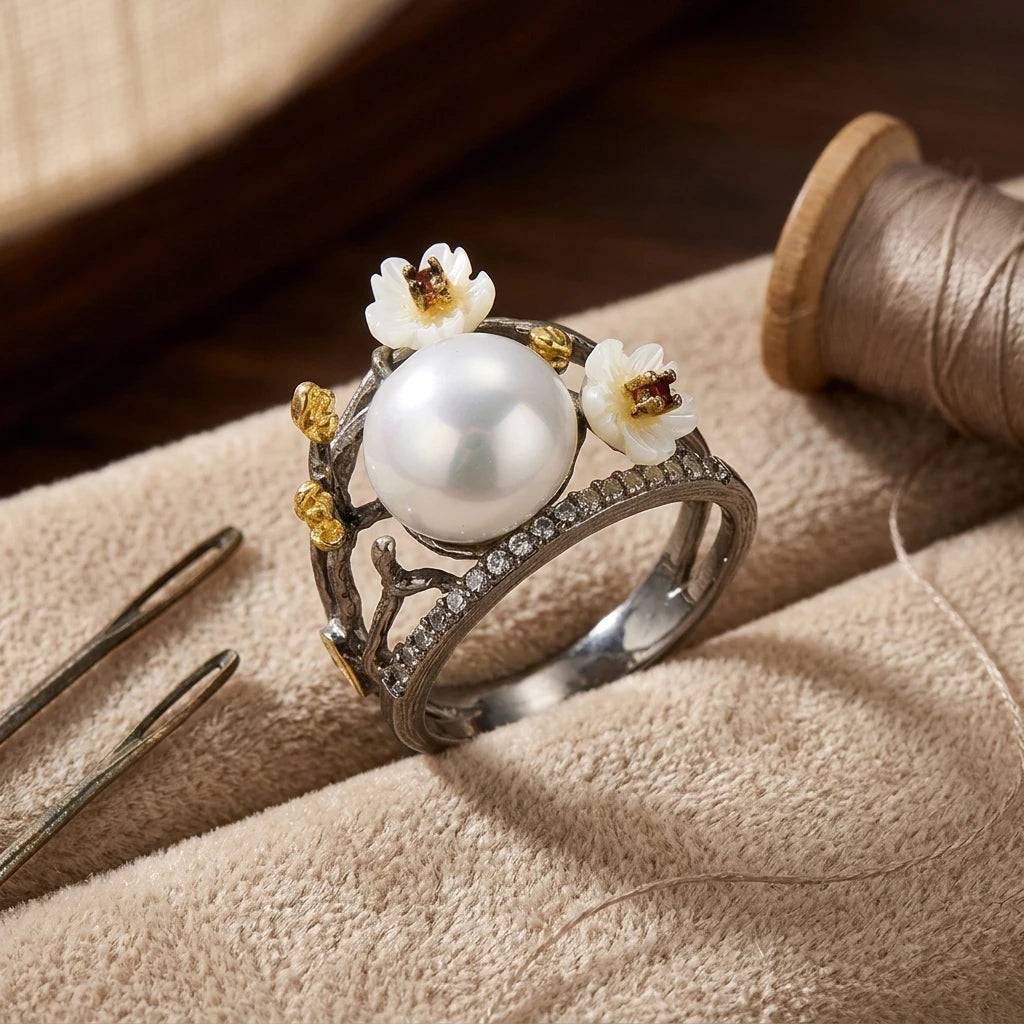 New Product Elegant Luxury Pearl Accessories Women Jewelry Classic Silver Couple Ring