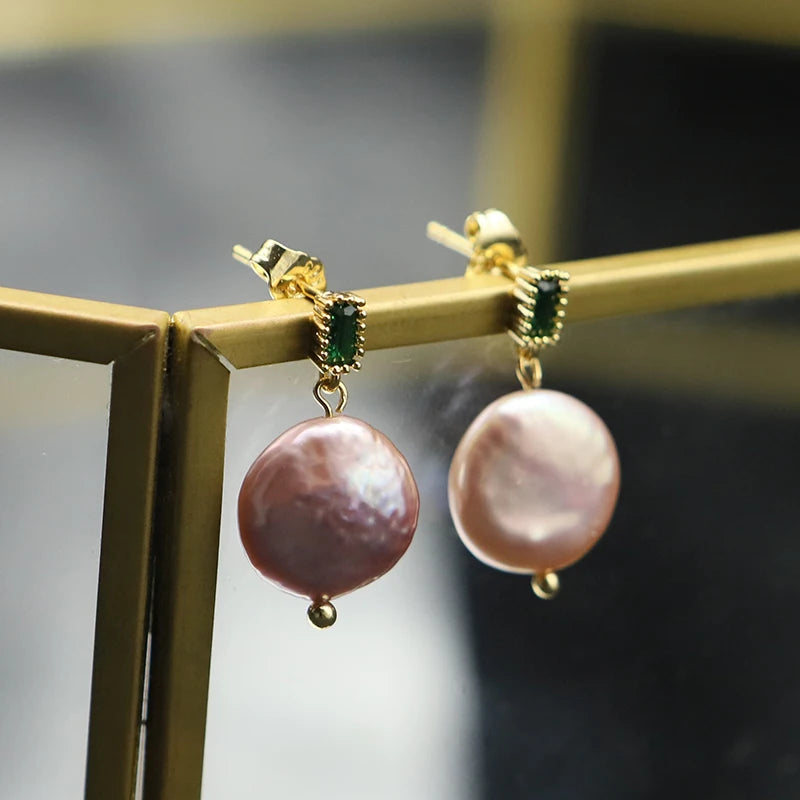 925 Silver High Sense Simple Pink Baroque Pearl Elegance Drop Earrings White Zircon for Women Fashion Wedding Jewelry