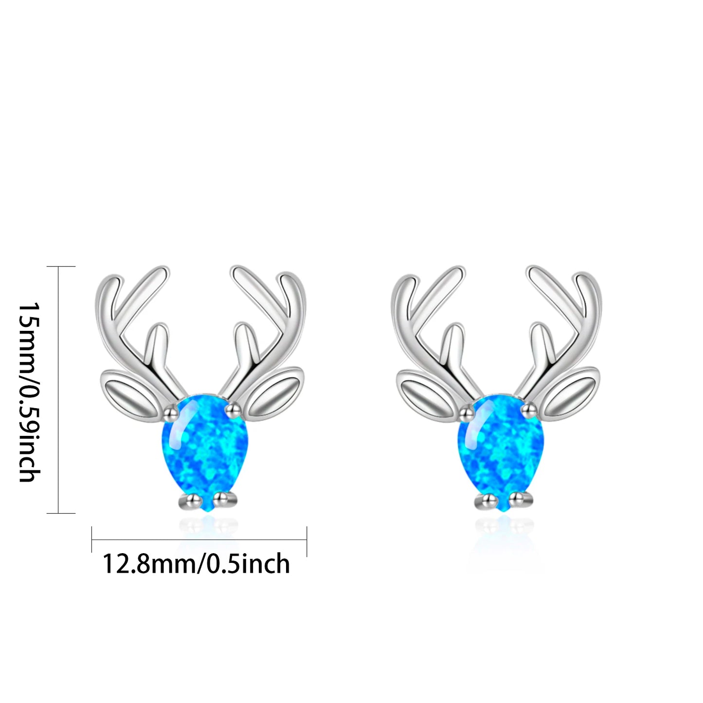 Dainty Blue Opal Deer Stud Earrings Cartoon Bohemian Christian Gift Jewelry for Women's Hawaiian Vacation TikTok/Instagram