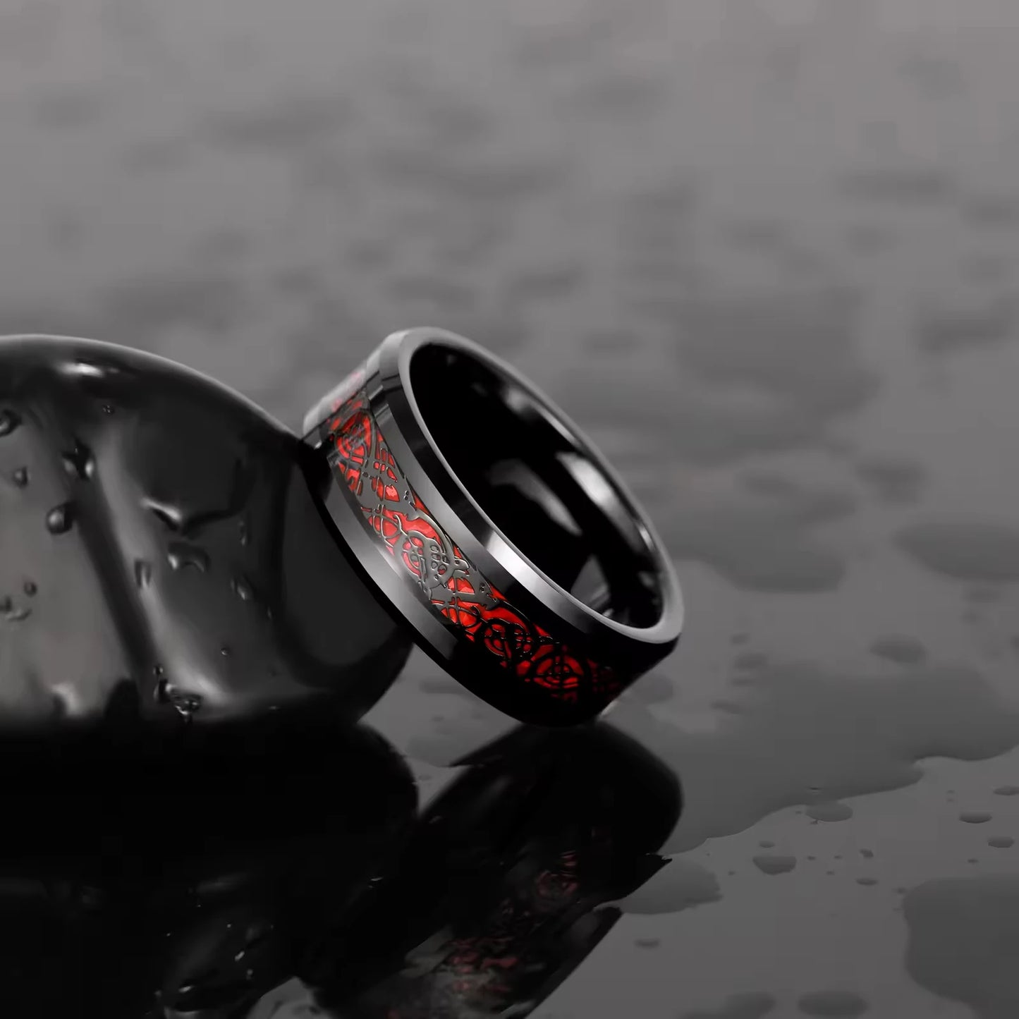 Tempusort Trendy 8mm Tungsten Red Wedding Ring for Men Dragon Tungsten Rings Green Fashion Jewelry Finger Rings Dropshipping