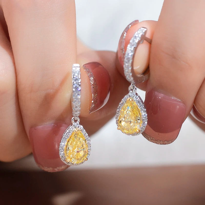 Messi Jewelry MSE-607  Silver 2CT Yellow High Carbon Cubic Zircon Fine Jewelry Earrings for Dating or Wedding