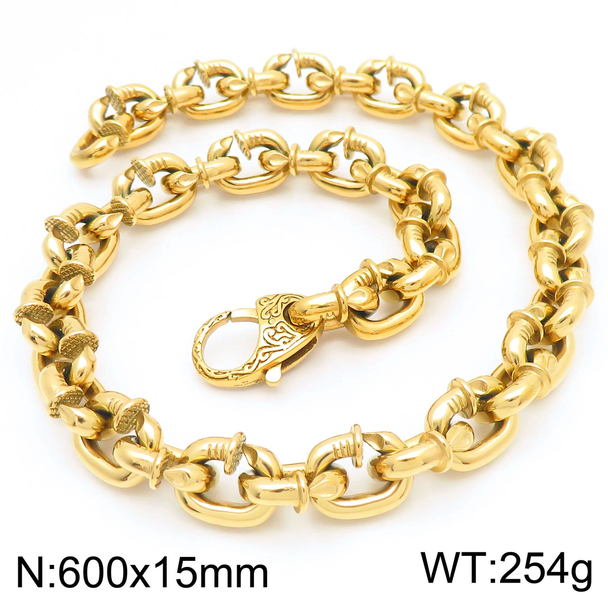 REBEL Unisex Stainless Steel Industrial Style Thick Nail Links Necklace&Bracelet Jewelry Set
