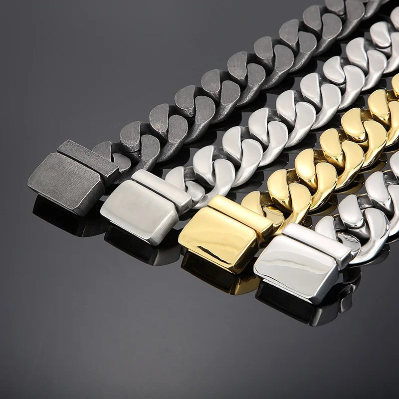 VIKING Mens Hip-Hop Wide Matte Link Bracelet – Silver, Gold & Black Stainless Steel