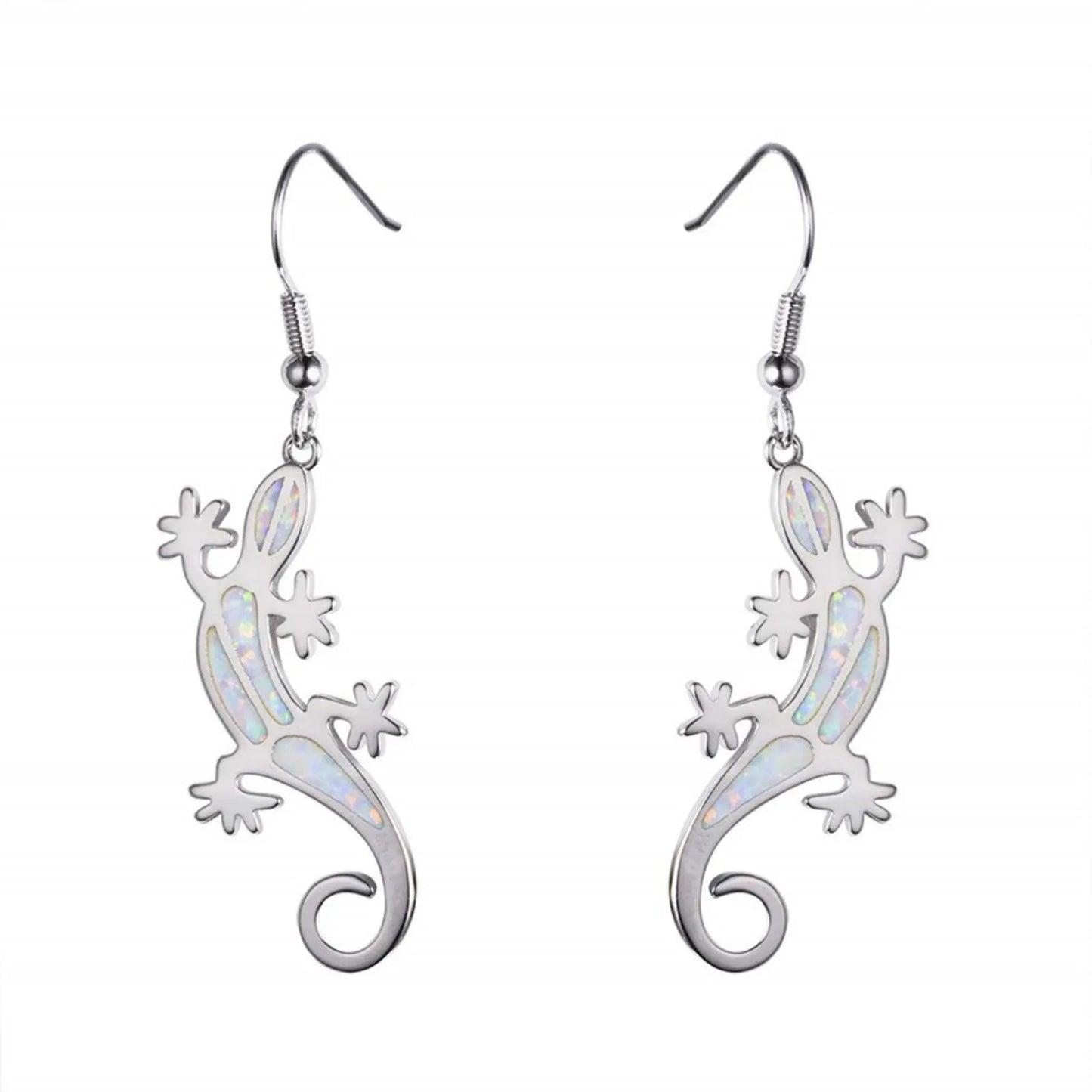 Gecko Opal Drop Earrings - Blue Fire Opal Solitaire & CZ Accent Design | Elegant Formal Jewelry Bulk Gifts