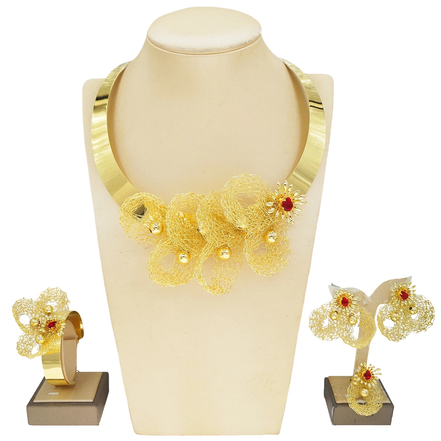 Zhuerrui African Dubai-style Gold Necklace Set Exquisite Handmade Geometric Bridal Wedding Set MY19435