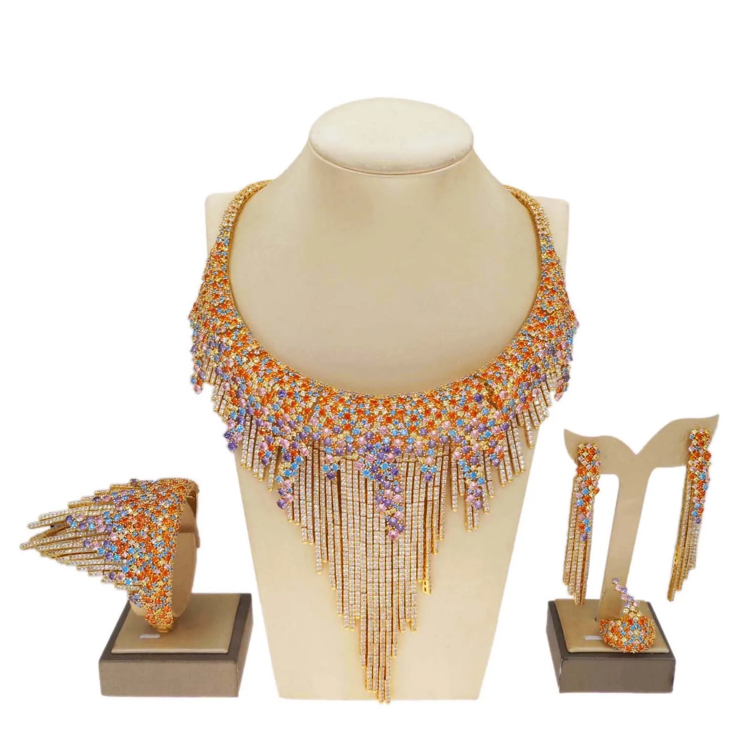 Zhuerrui High Quality Gold Jewelry Set Beautiful Multi Color Beads Jewelry Sets Cheap Bridal Costume Accessories HZ23048406
