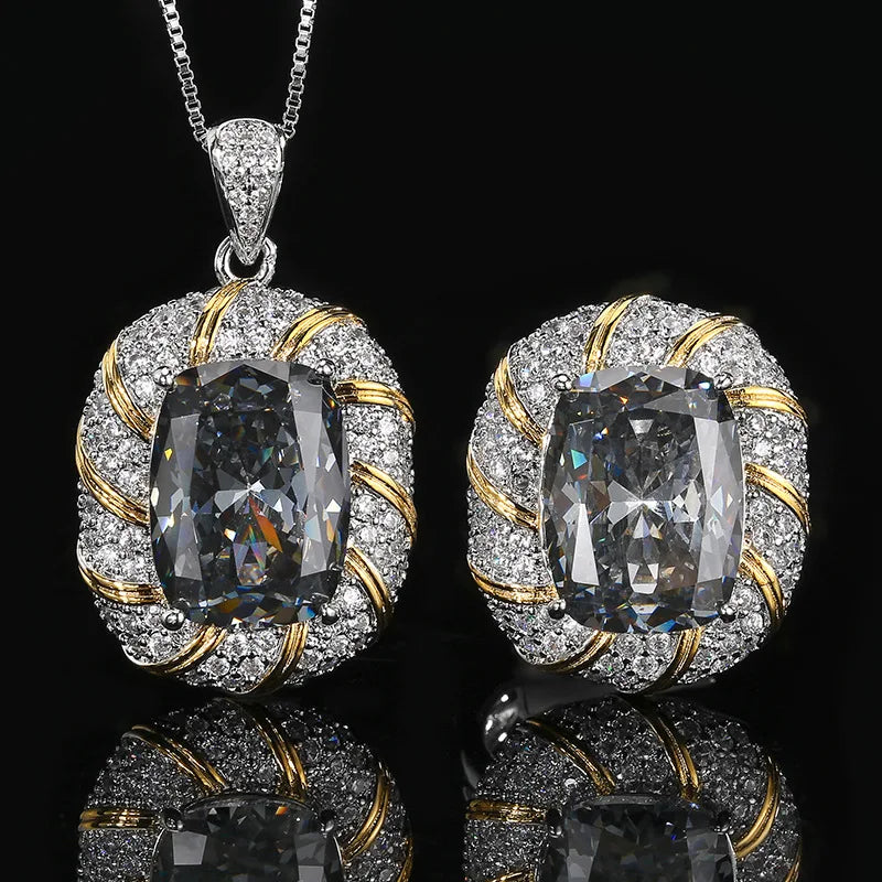 REDheart Brass Inlaid Zircon Plating Two-Color Trendy Bird's Nest Cut Black Gray Temperament Women's Jewelry Set for Party