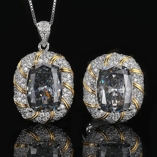 REDheart Brass Inlaid Zircon Plating Two-Color Trendy Bird's Nest Cut Black Gray Temperament Women's Jewelry Set for Party