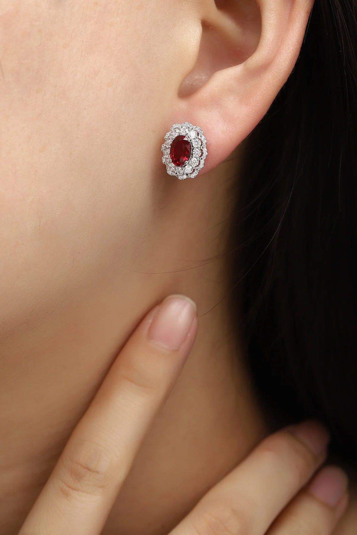 Gemfiori Custom Luxury Jewelry Pt950 Earrings 2ct Platinum Lab Grown Ruby Earrings Studs for Women Engagement Wedding Anti-allergic