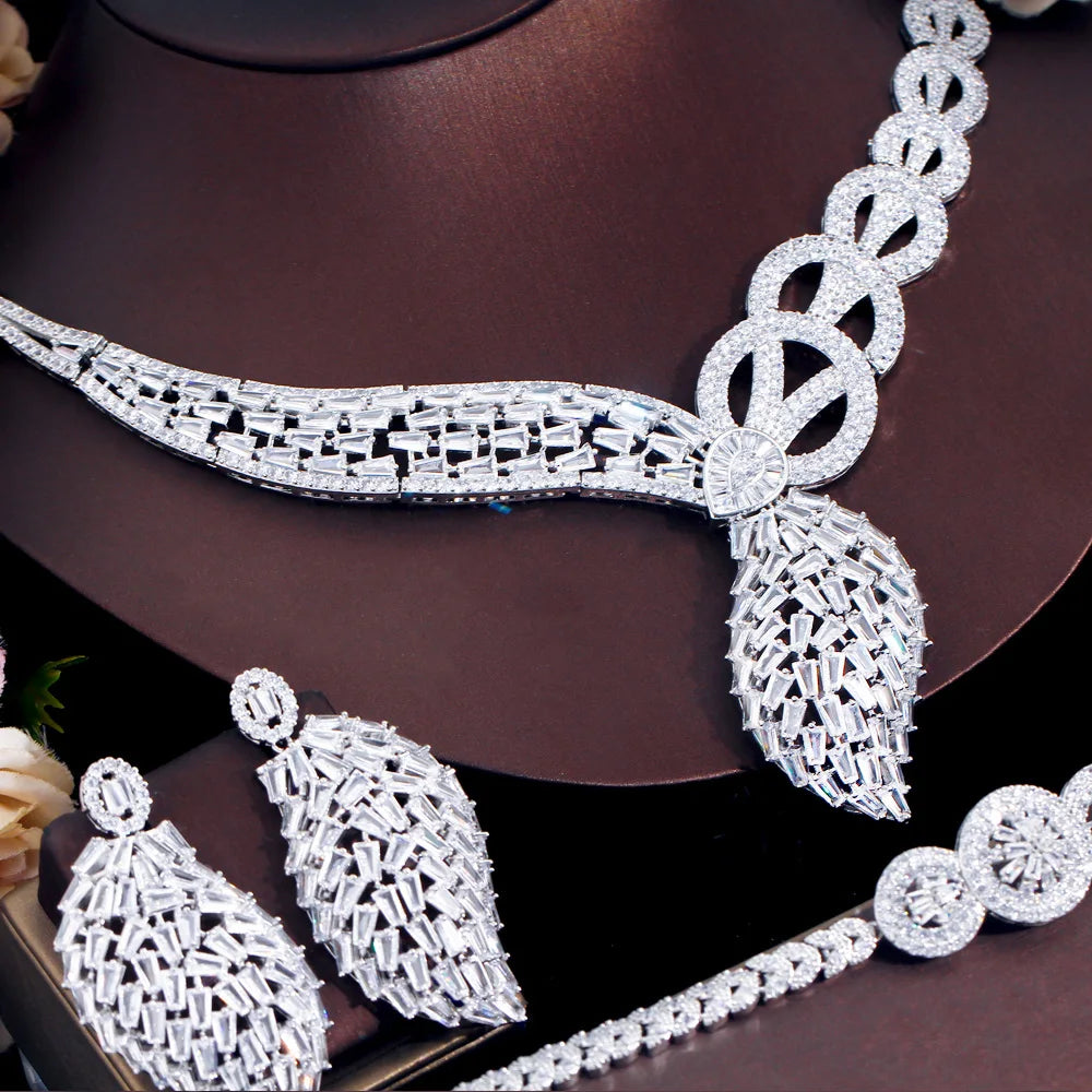Sparking White Cubic Zirconia African Middle East Chunky Luxury Bridal Jewelry Set for Women Wedding Engagement Dress Accessory