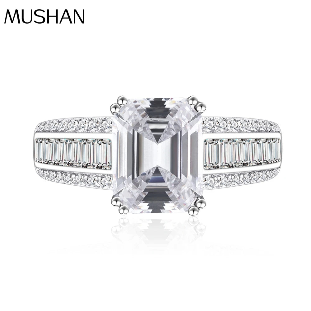 MuShan Jewelry Factory New Personalized Rectangular Simulation Diamond S925 Pure Silver Zircon Ring for Women