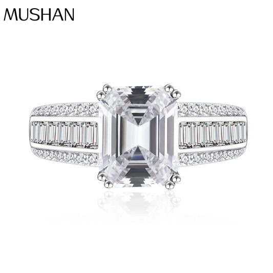 MuShan Jewelry Factory New Personalized Rectangular Simulation Diamond S925 Pure Silver Zircon Ring for Women