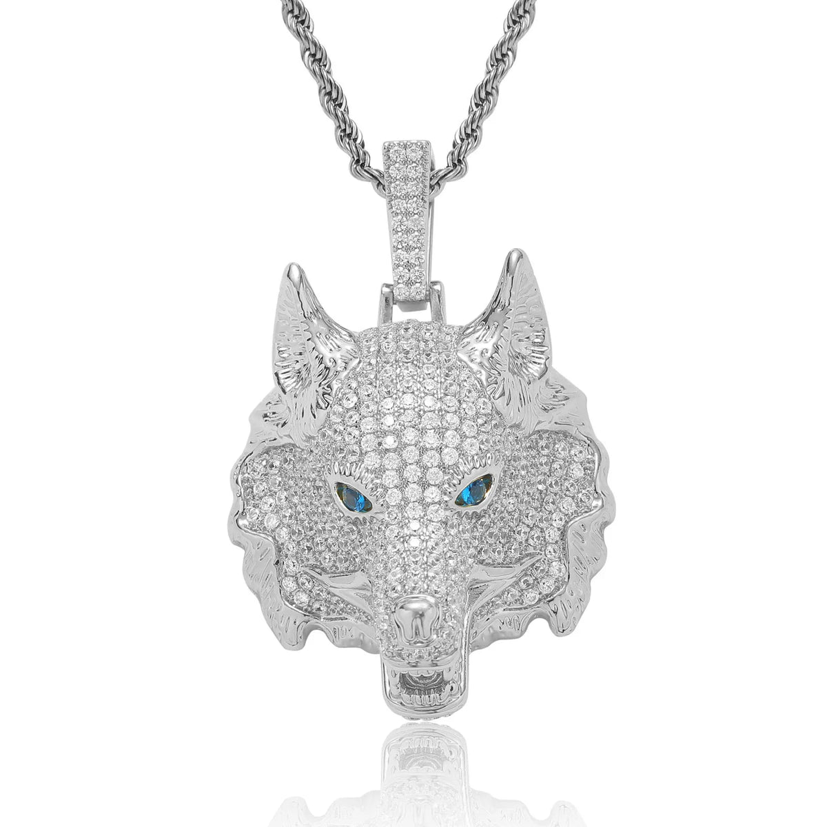 S&S Hip Hop Wolf Head Necklace Pendant with Micro Inlaid Zircon Men's Punk Collarbone Chain Trendy Accessory Gift