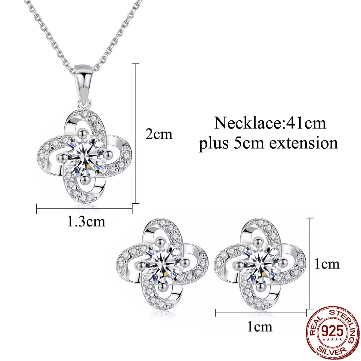 Stunning CZ Jewelry Set Round Zirconia Flower Stud Earrings Necklace Pendant 925 Sterling Silver Jewelry Set for Lady Daily Wear