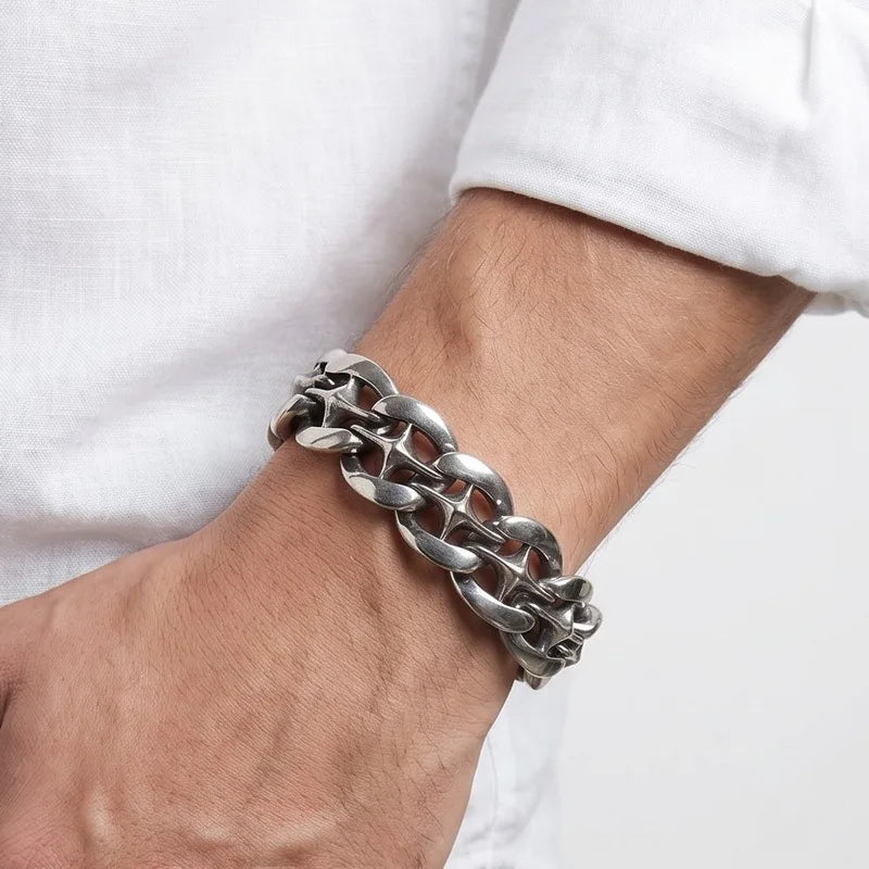 Kalen Hip Hop Rock Street Hand Jewelry 19mm X Hollow Cuban Link Chain Domineering Stainless Steel Bracelet for Men