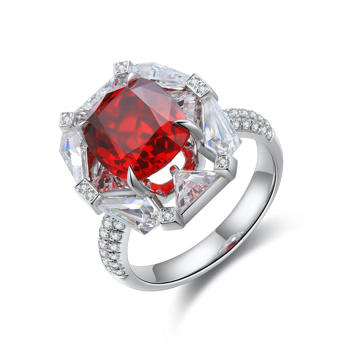 Gemfiori Jewelry Trendy High Quality S925 Silver Cultivated Ruby Ring Unisex Engagement Ring for Wedding Party or Gift