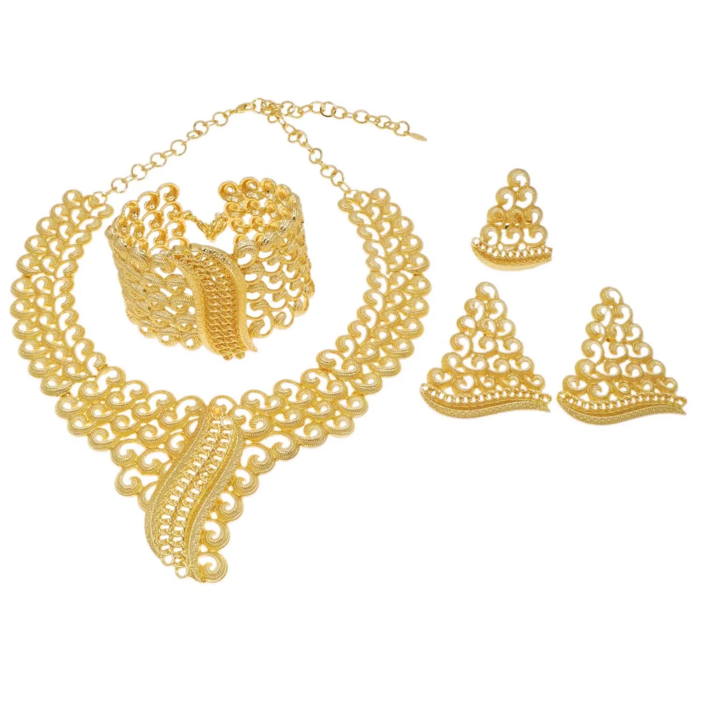 Zhuerrui Exquisite Luxury Gold Jewelry Sets Simple Woman Silver Hollow Out Jewelry Set Latest Wedding Costume Pendant H00741
