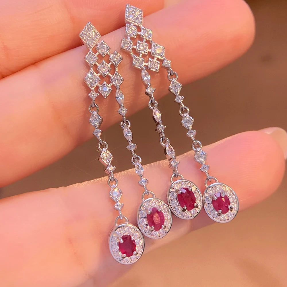 Gioiellieri Luxury Natural Red Ruby Earrings 925 Sterling Silver Wedding Party Gift Fine Jewelry