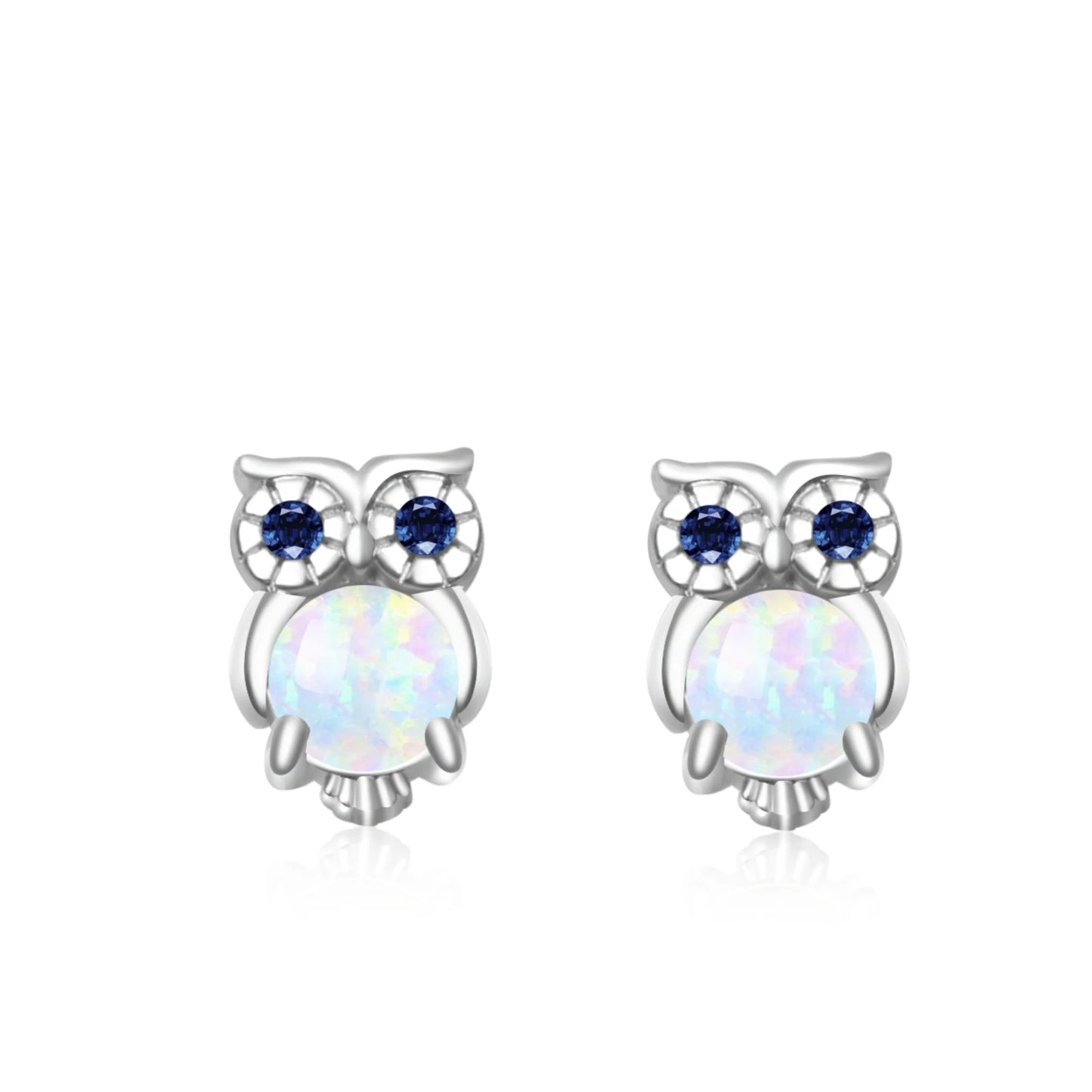 Aobao Women's Silver Plated Brass Stud Earrings with Geometric Owl Design Bohemian Christian Style Opal Gift