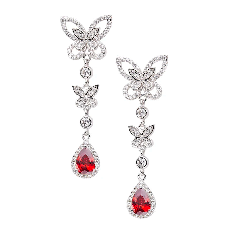 Brass Plated Gold Inlaid Zircon Colorful butterfly Necklace Earrings Bracelet Women's Banquet High-end Suit