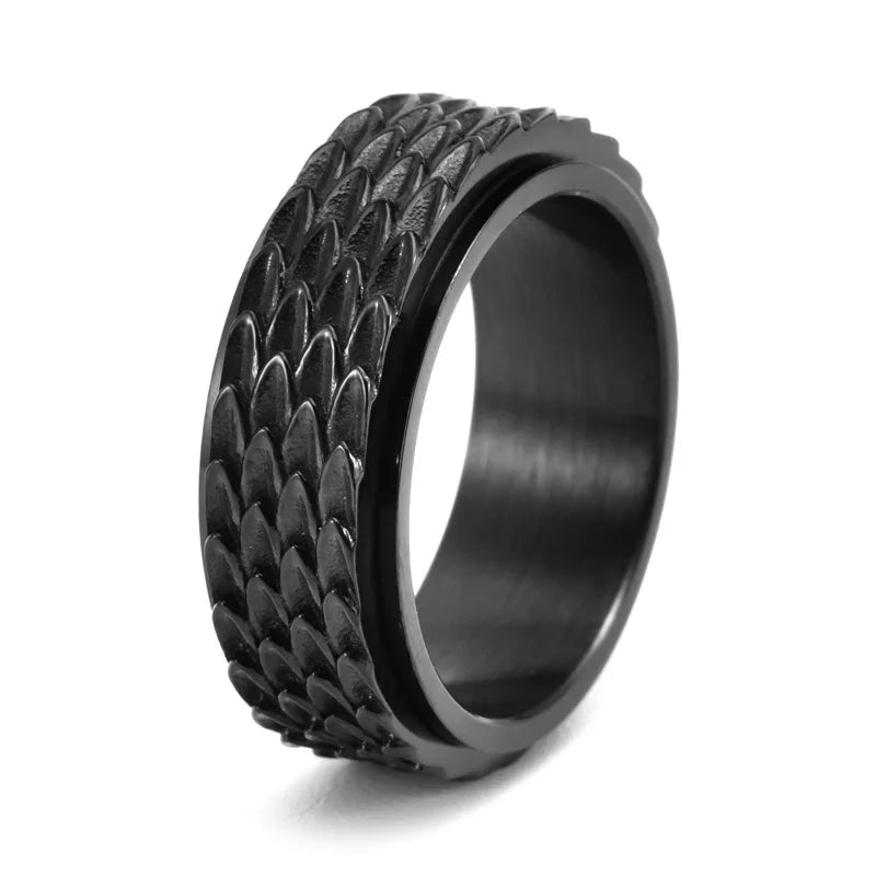REBEL Viking Dragon Scale Rotatable Spinner Ring Fashion Men's Stress Relief Ring Jewelry