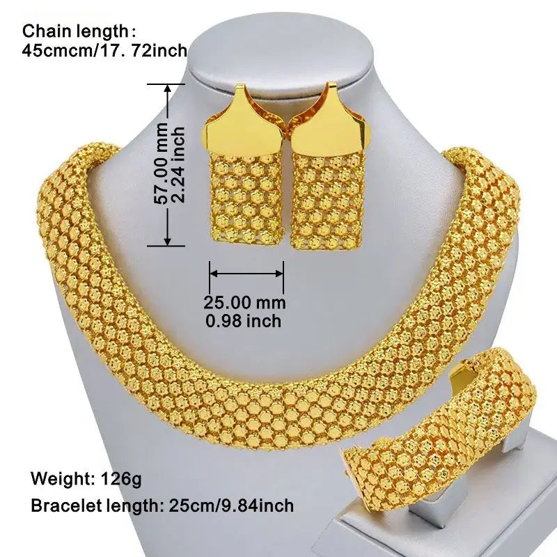 Luxury Golden Bridal Jewelry Set Ethnic Style Necklace Earrings Ring Bracelet for Weddings Eid Middle Eastern Accessories Gifts