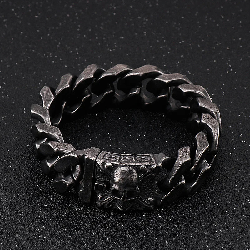 KALEN Stainless Steel Punk Skull Charm Hand Chain Bracelet Links Bangle