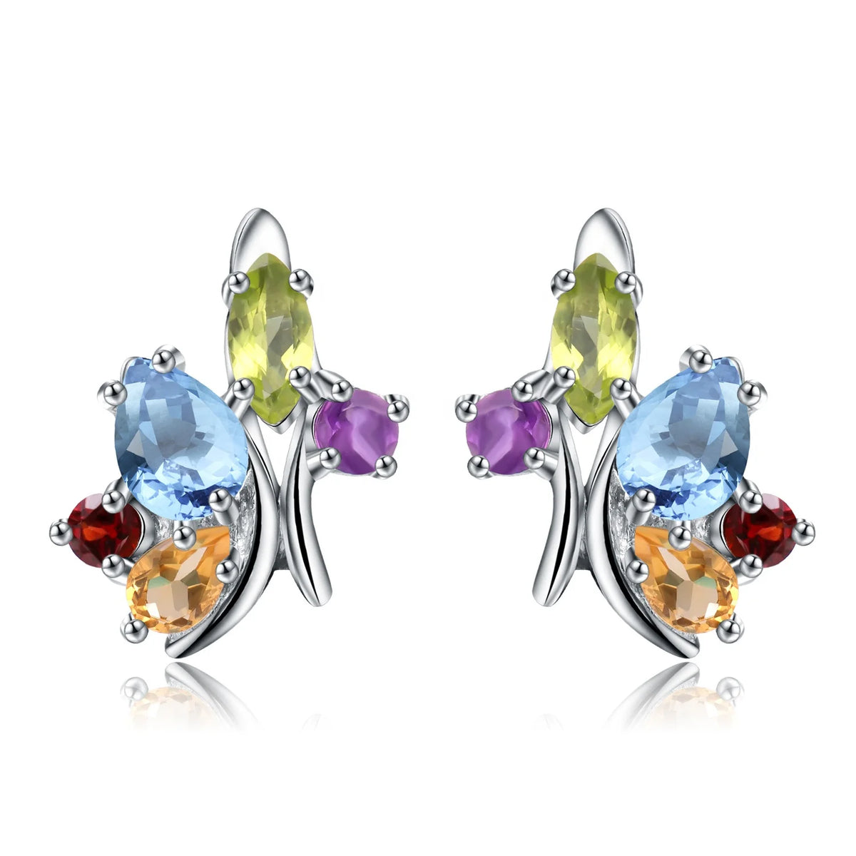 ArtistA K062 Beautiful Jewelry Mix Gemstone Natural Blue Topaz Amethyst Peridot Citrine Garnet 925 Sterling Silver Earrings for Women