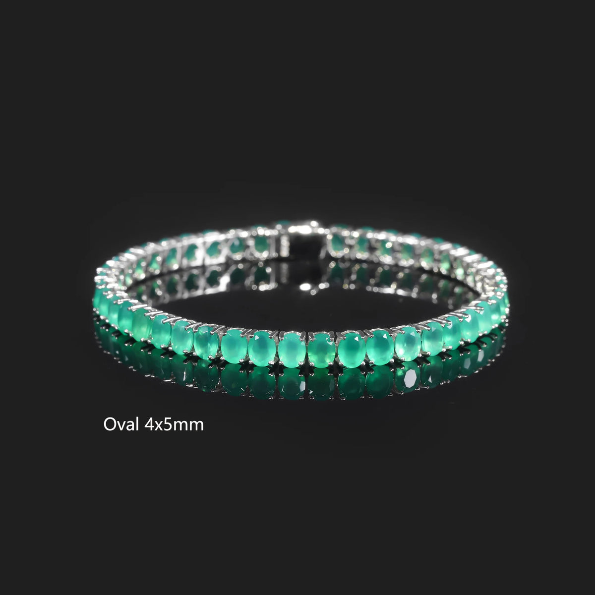 ArtistA Abiding Opulent Glaring Custom 3x4mm 4x5mm 4x6mm 5x7mm Oval Cut Natural Green Agate 925 Silver Oval Chrysoprase Tennis Bracelet