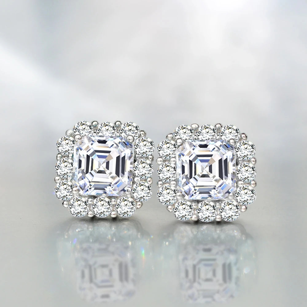 MUSHAN Jewelry Factory 925 Silver 2Carat Square High Carbon Diamond Stud Earrings 7*7 European and American Retro Style Earrings