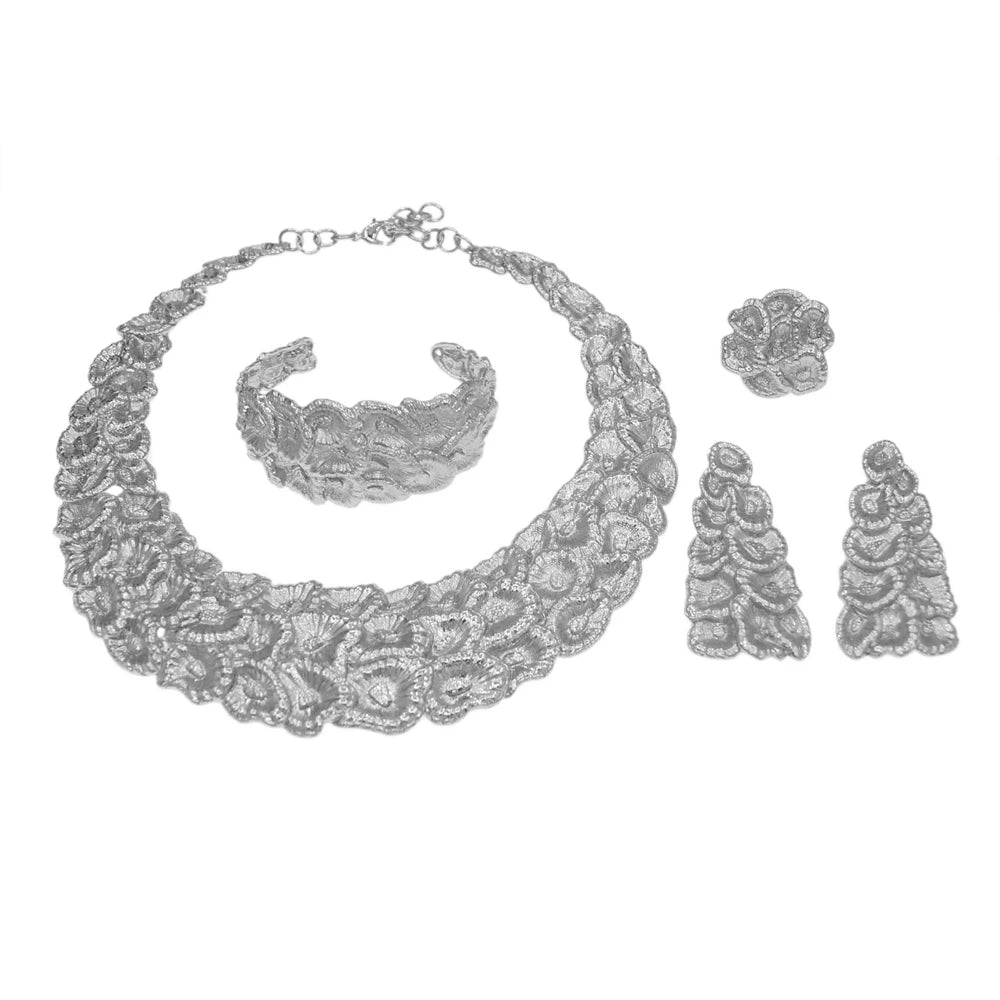 Italian Jewelry Set Alloy Brazilian Jewelry Sets Wedding Party Pendant Spiral Necklace Bracelet Ring Earrings Jewelry Set I0092