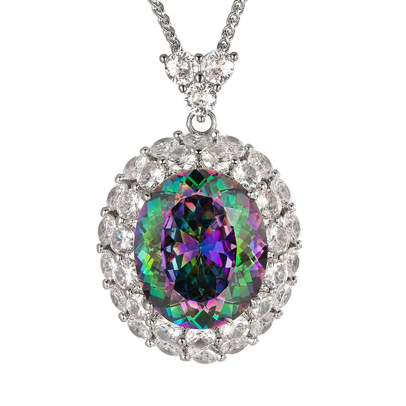 REDheart Women's Fashion Copper Zircon Pigeon Egg Ring Gold-Plated Bird's Nest Cut Seven Color Advanced Certified Necklace Set