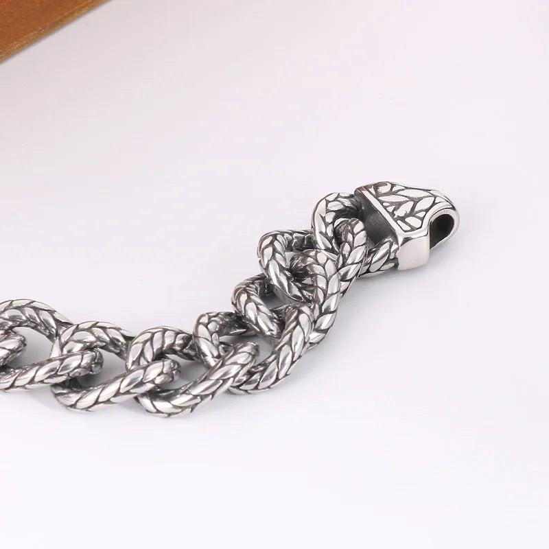 REBEL 225mm Men Punk Stainless Steel Serpentine Cuban Links Bracelet