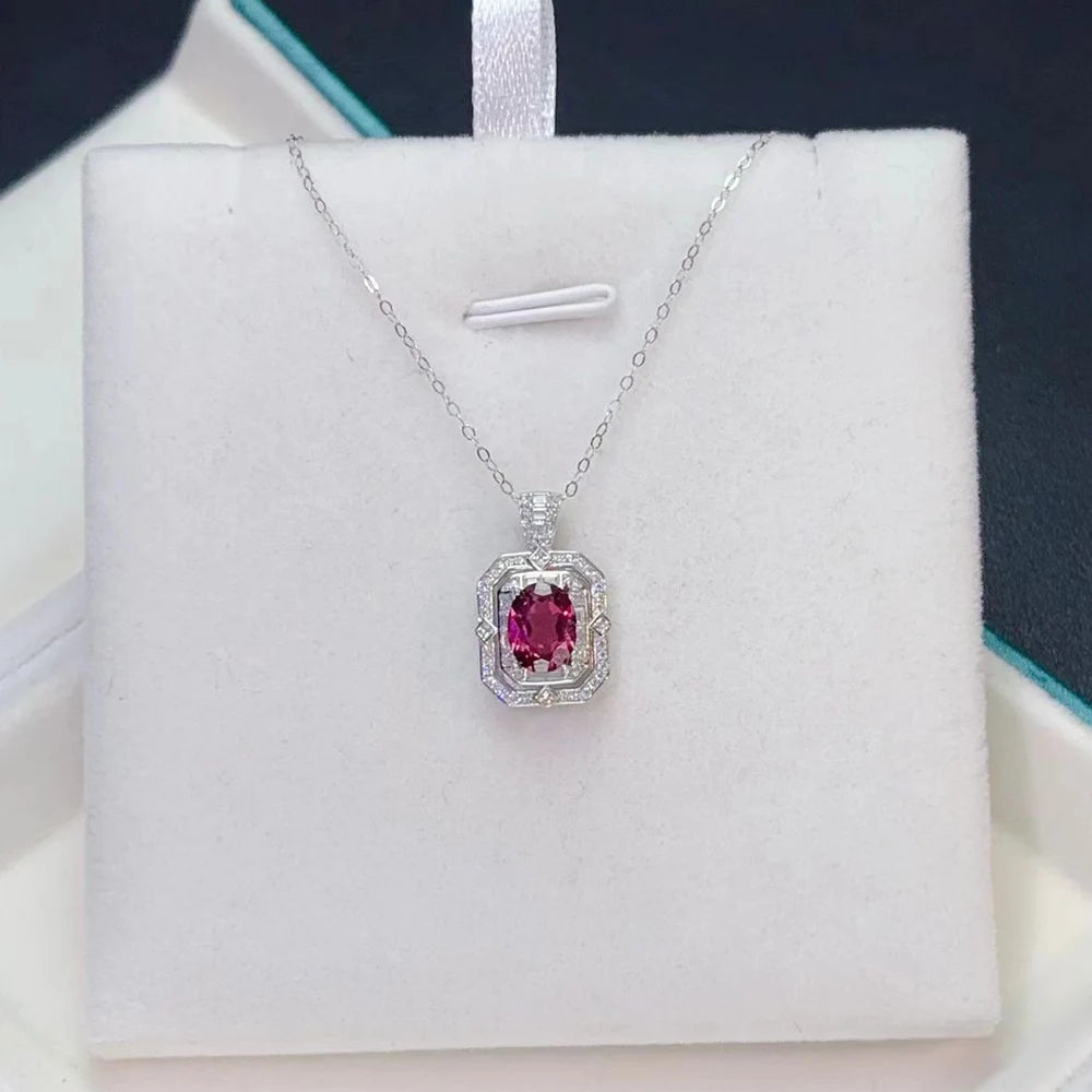 Gioiellieri Natural Garnet Pendant Necklace 925 Sterling Silver Rhodium Plated Luxury Jewelry for Trendy Engagement Anniversary Party Gifts