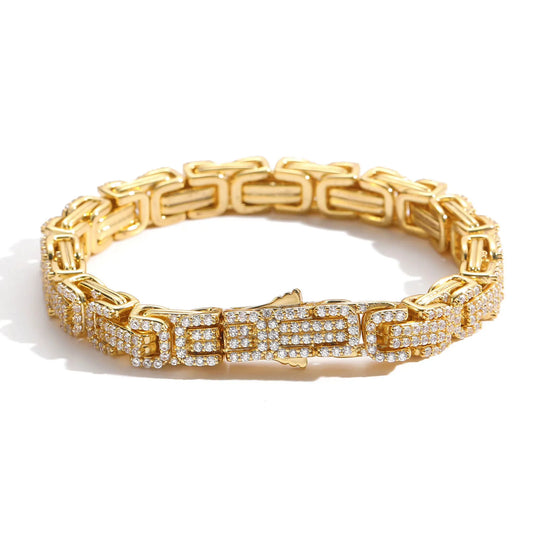 Gem-Island 2024 New 9MM Wide Byzantine Bracelet Micro-zircon Men Accessories Bracelet