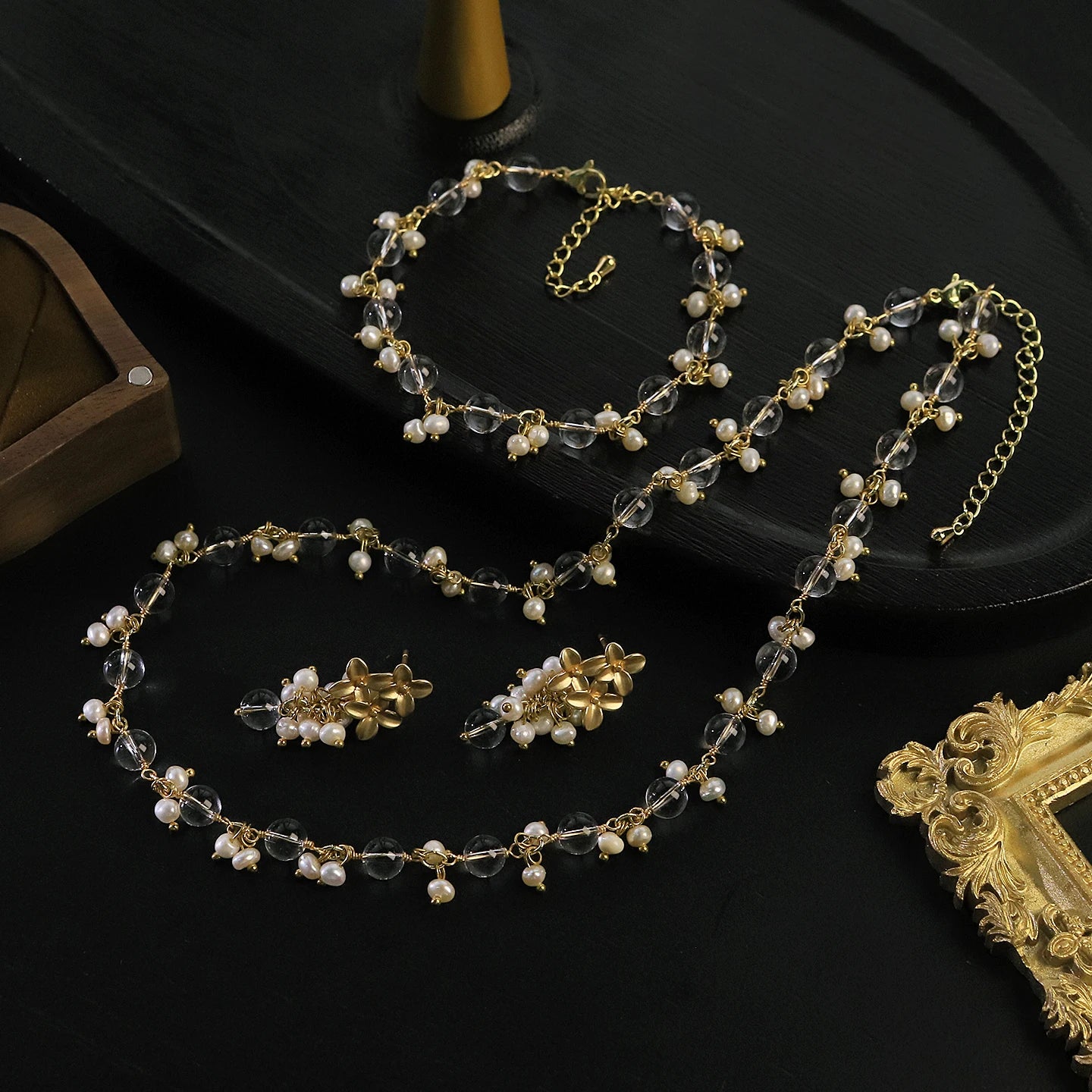 GS0286 Natural Freshwater Pearl Necklace & Bracelet Jewellery Set for Women