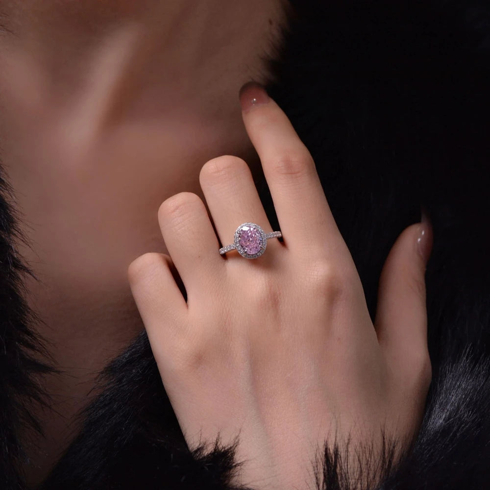 SILVERELLI 2 Carat Ice Flower Cut Pink Diamond Ring | S925 Sterling Silver | Platinum Plated | Sizes 5, 7 & 9