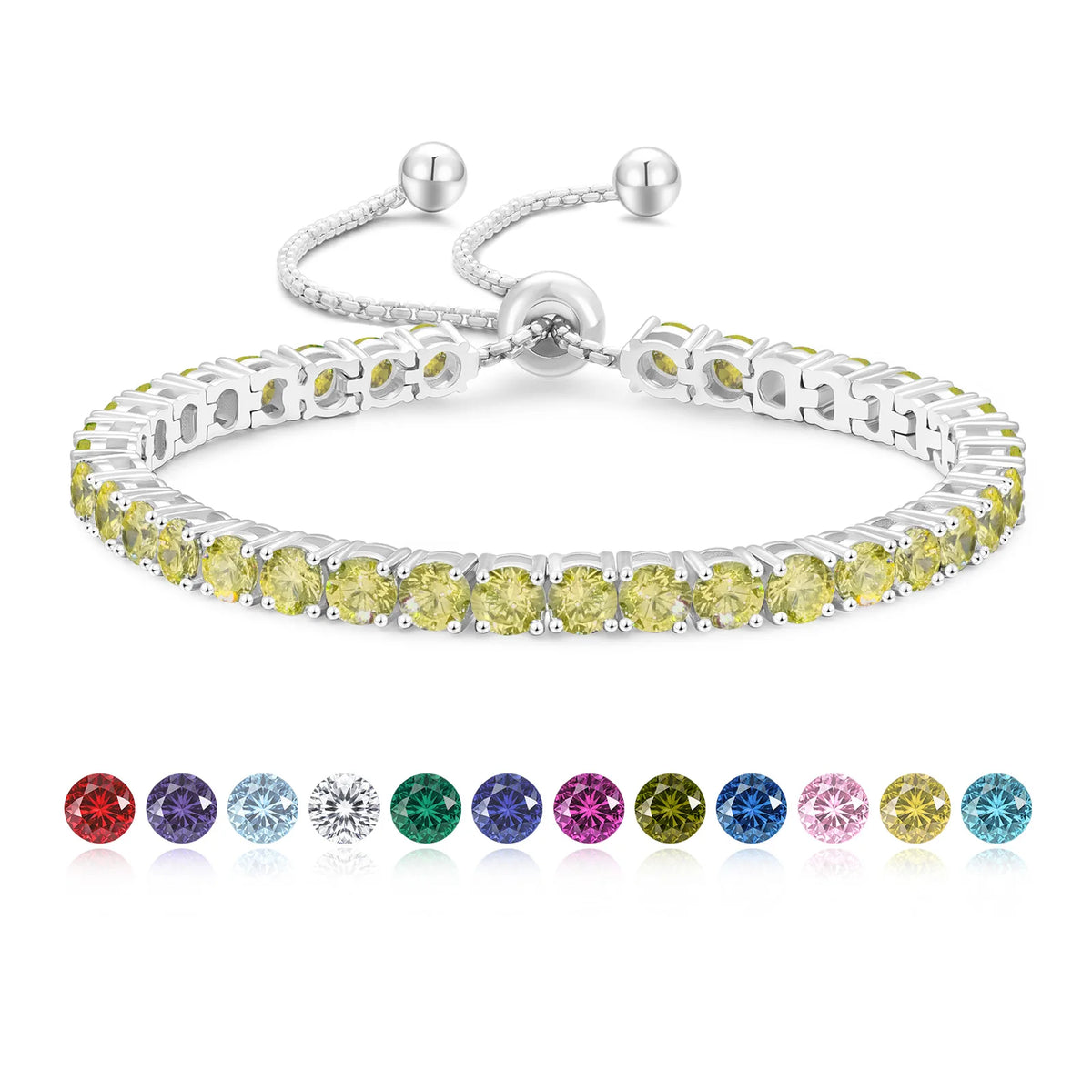 ArtistA Colorful Birthstone Bracelet Women Mom Wife Birthday Adjustable Chain Jewelry Gifts 14K Gold Plated Classic Bolo Tennis Bracelet