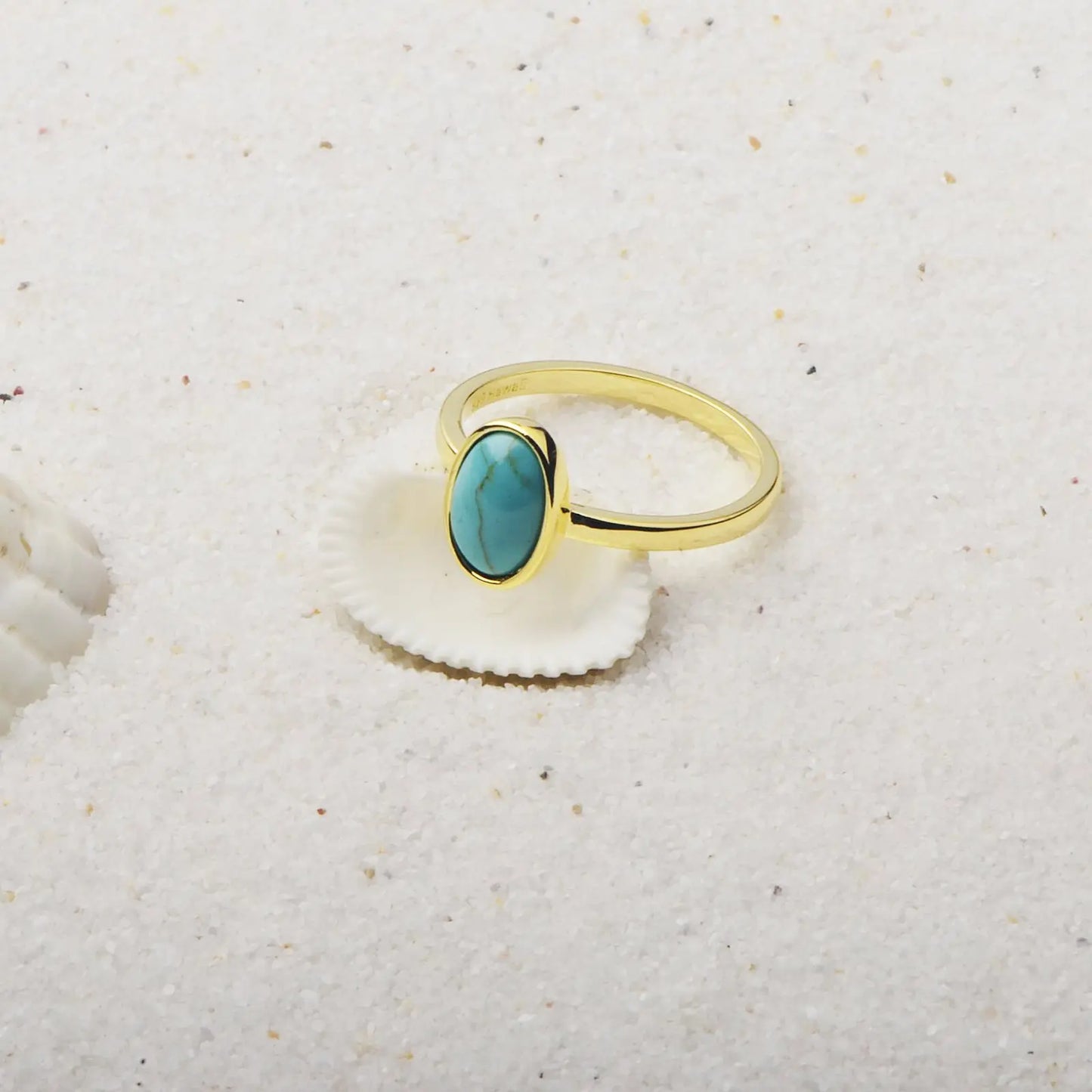Flower-Shaped Turquoise Oval Ring | Iridescent Gem Inlay Band | Modern Silver/Gold Plated Women's Trendy Fashion Jewelry