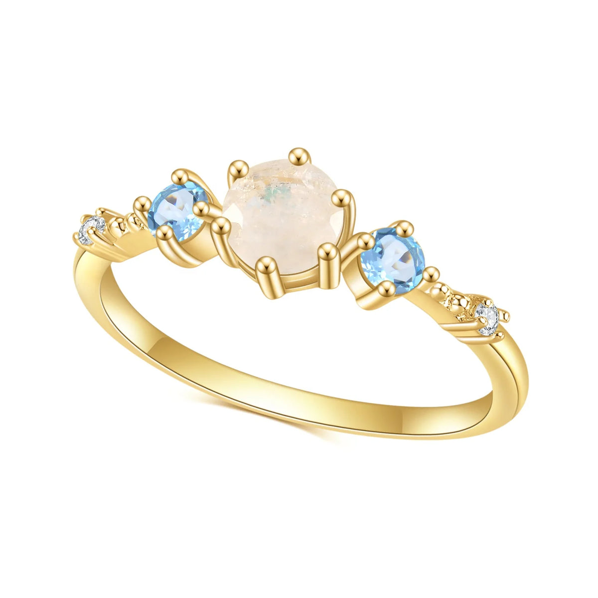 Gemfiori Abiding Fine Jewelry Delicate Fashion Rainbow Milky Moonstone Gemstone Ring Jewelry for Women