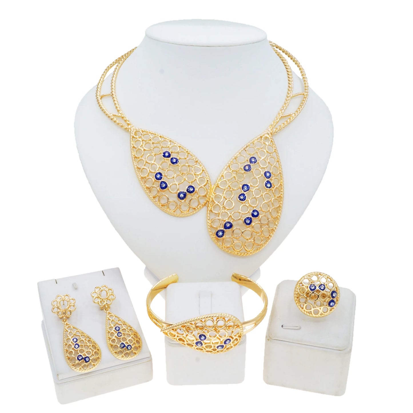 Zhuerrui Simple Wedding Gold Jewelry Sets Multi Color Hollow Out Necklace Jewelry Set Fashion Costume Accessories HC23164