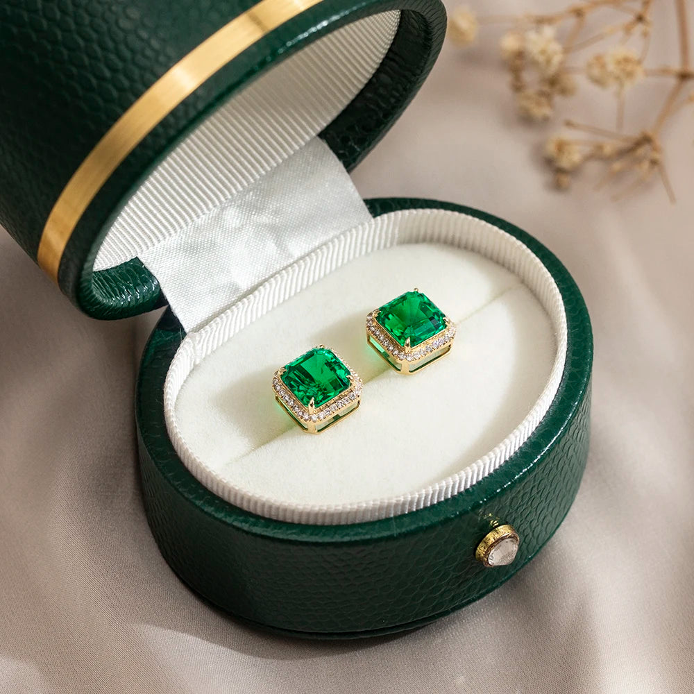 Custom Jewelry MSE-797 Fashion Earring Jewelry 18K Yellow Gold Lab Grown Emerald Stud Earrings