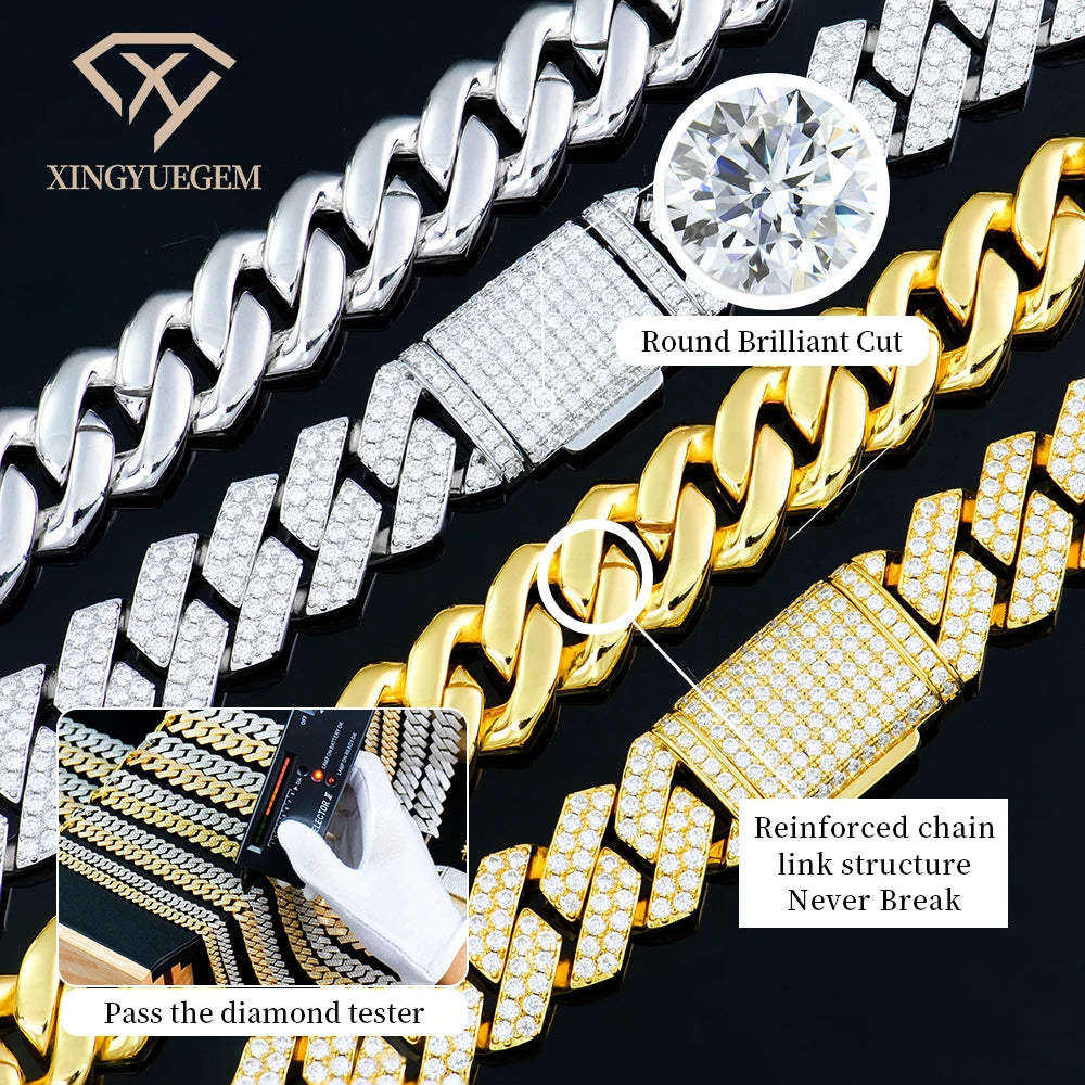 Men's 925 Sterling Silver Hip Hop Jewelry Vvs Iced Necklace 8-20mm Gra Certified Mossanite Moissanite Diamond Cuban Link Chain