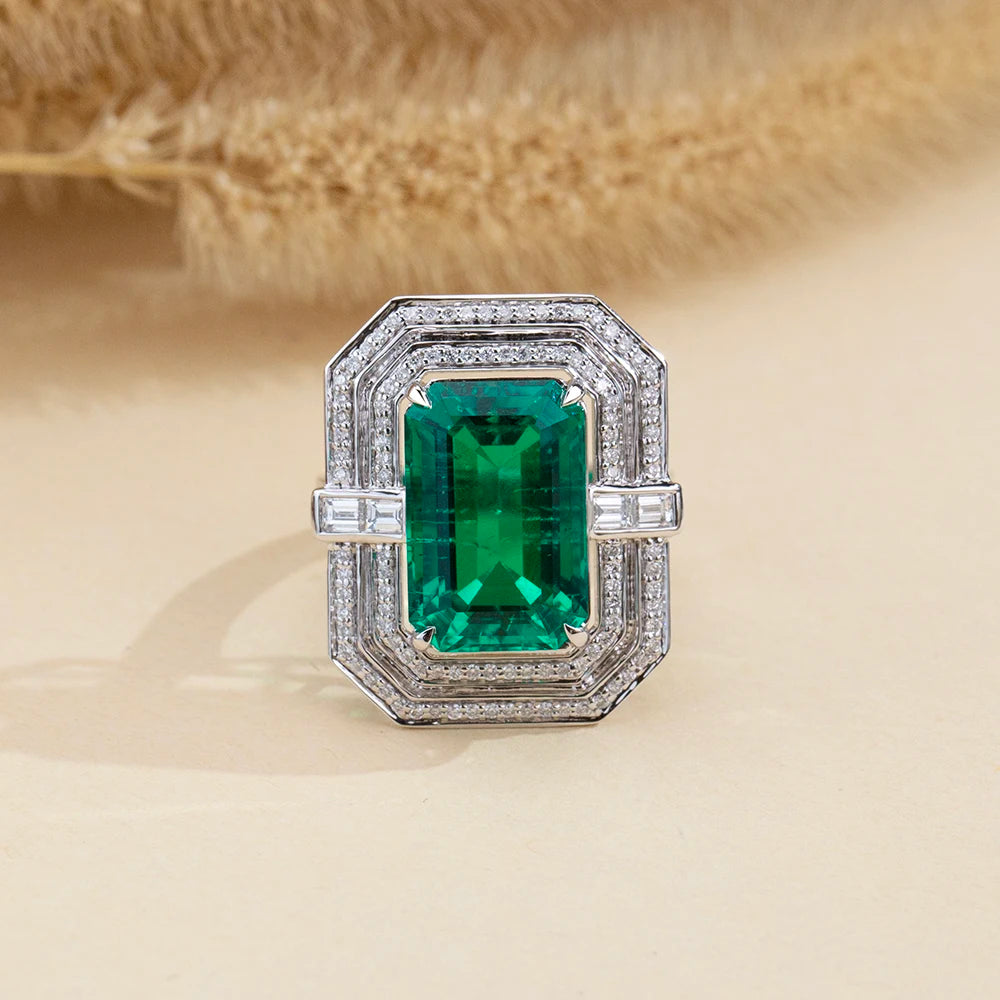 Messi Jewelry Customized MSR-2059 18k White Gold Fashion Lab Grown Emerald Ring