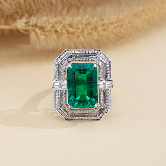 Messi Jewelry Customized MSR-2059 18k White Gold Fashion Lab Grown Emerald Ring