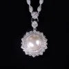 ArtistA Abiding Light Luxury Antique Big Round White Shell Pearl 925 Silver Jewelry Set Cluster Halo Flower Ring Earrings Pendant Set