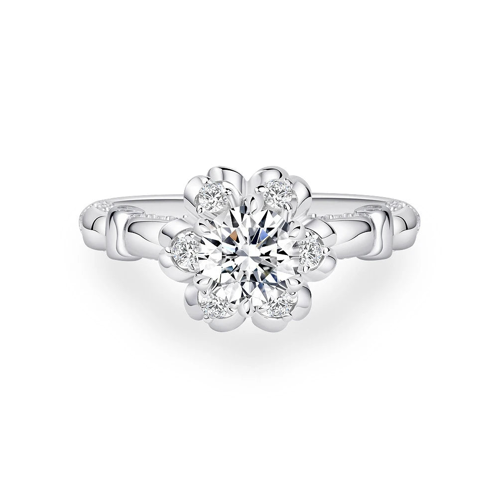 MuShan Jewelry Factory 6mm Round White G 1 Carat High Carbon Diamond Ring High End Niche and Versatile for Women